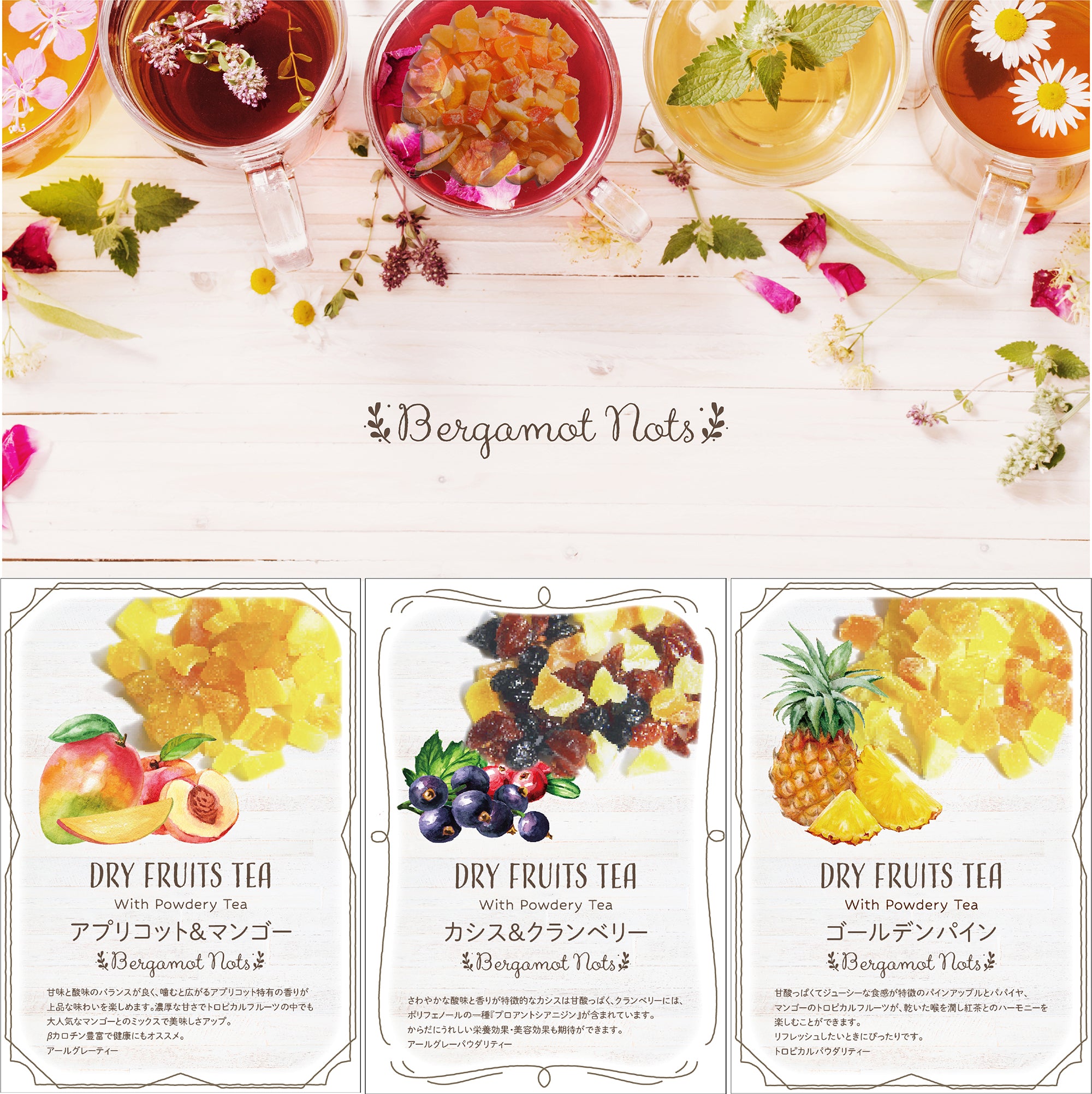 ドライフルーツティー 【アプリコット&マンゴー】 パウダリー紅茶 食べれるダイスカットドライフルーツ10g×5パックセット 国内製造 プチギフト プレゼントにも Botanical lab ドライアプリコット  ドライパパイヤ ドライマンゴー ドライアップル  アールグレーティー