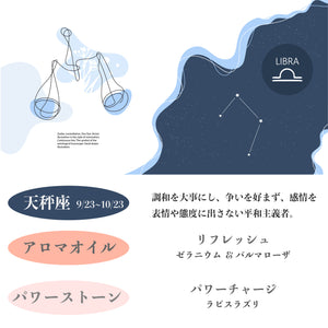12星座別 パワーストーン入り ロールオンアロマ てんびん座バージョン ゼラニウム パルマローザ  瞑想 ヨガ ヒーリング 浄化 アロマパルス